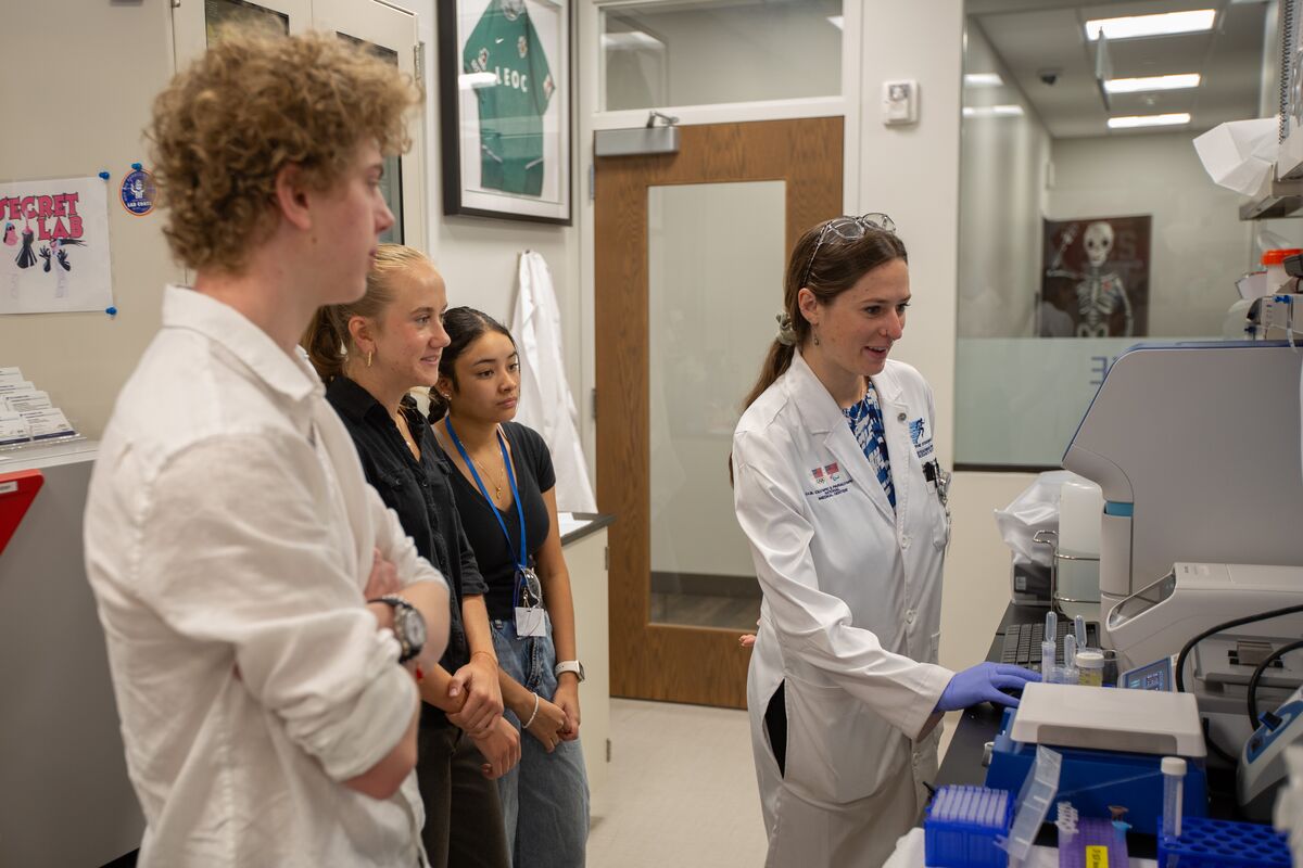 Greta Gohring, Basalt laboratory operations coordinator, works with Summer Scholars in SPRI’s regenerative medicine lab